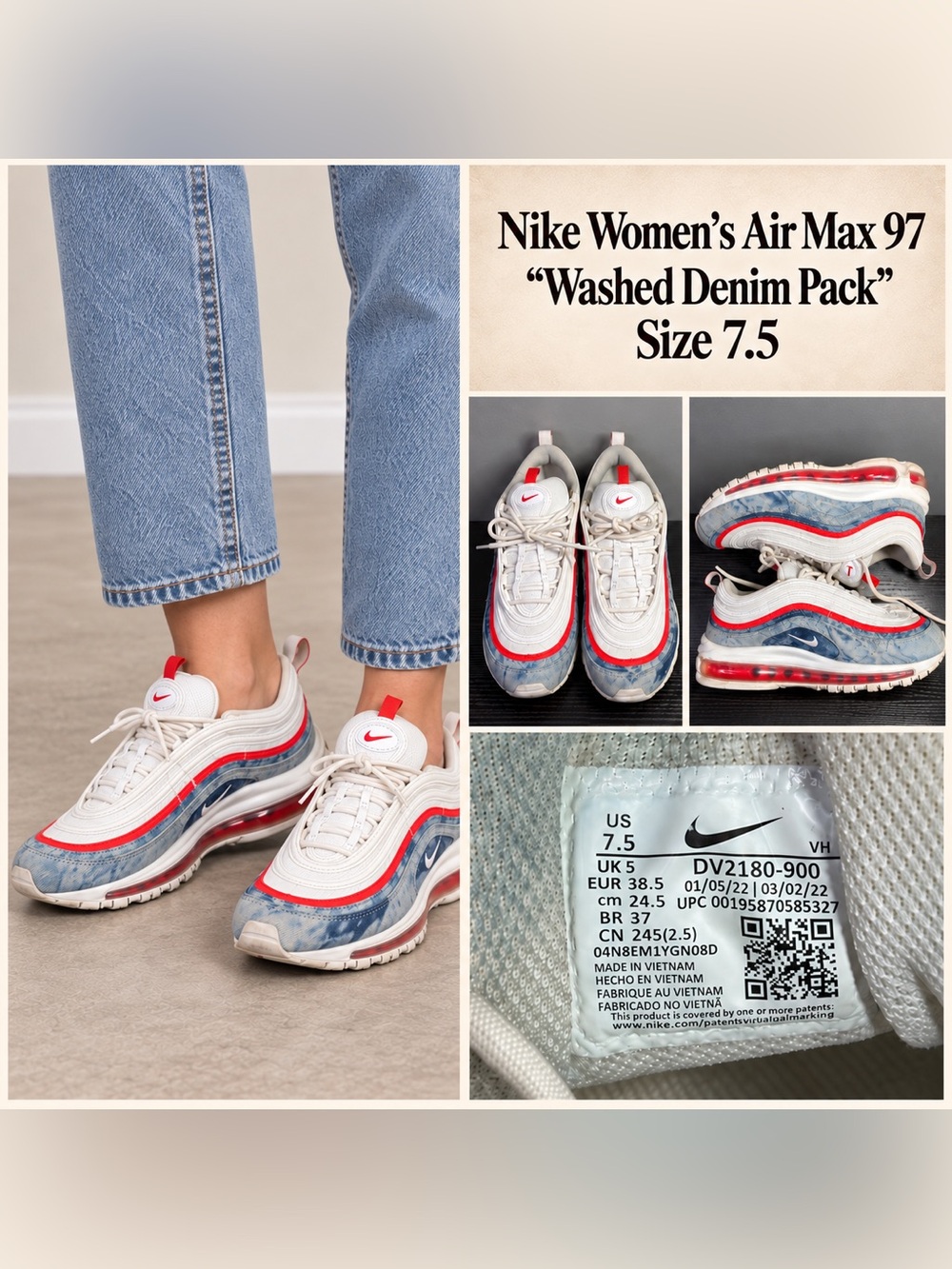 Nike Women's Air Max 97 Sneakers - White/Red/Blue